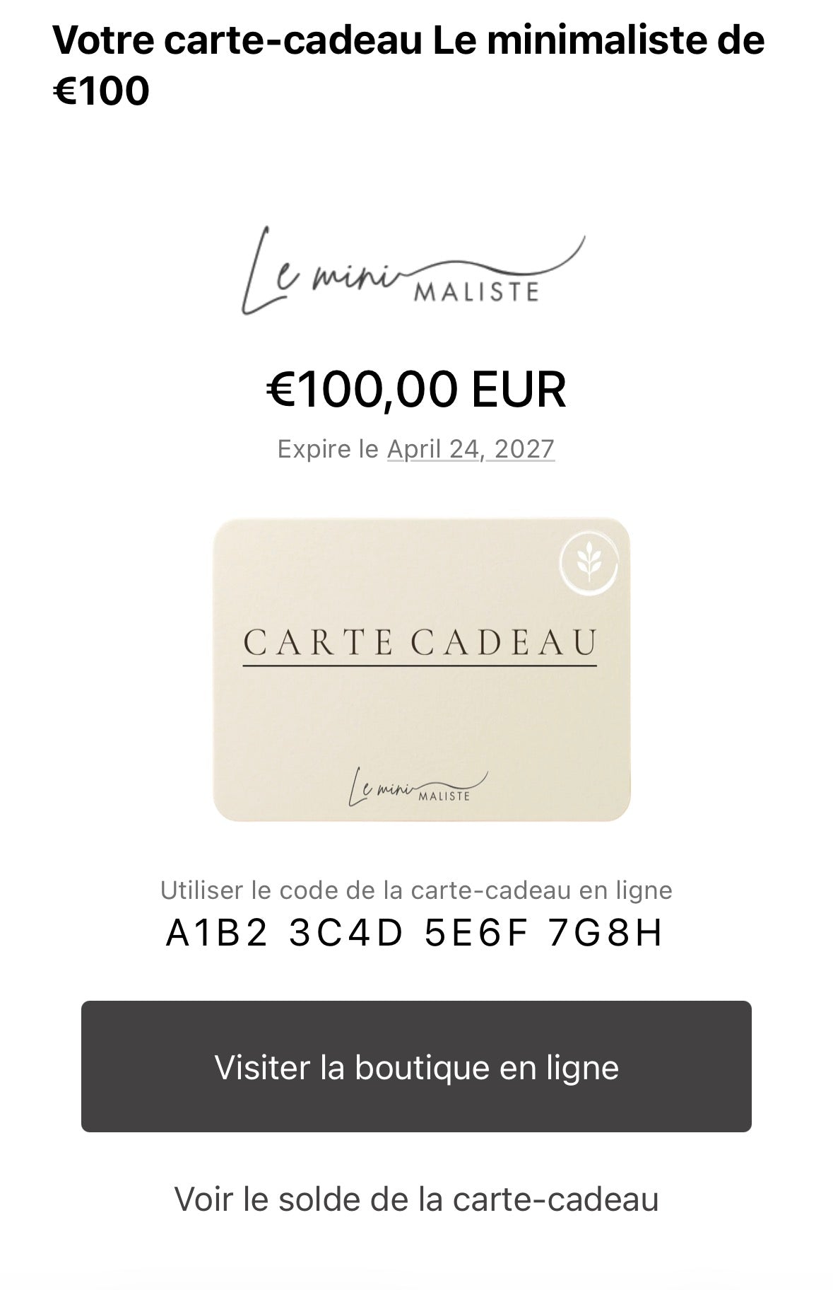 Carte cadeau Le Minimaliste