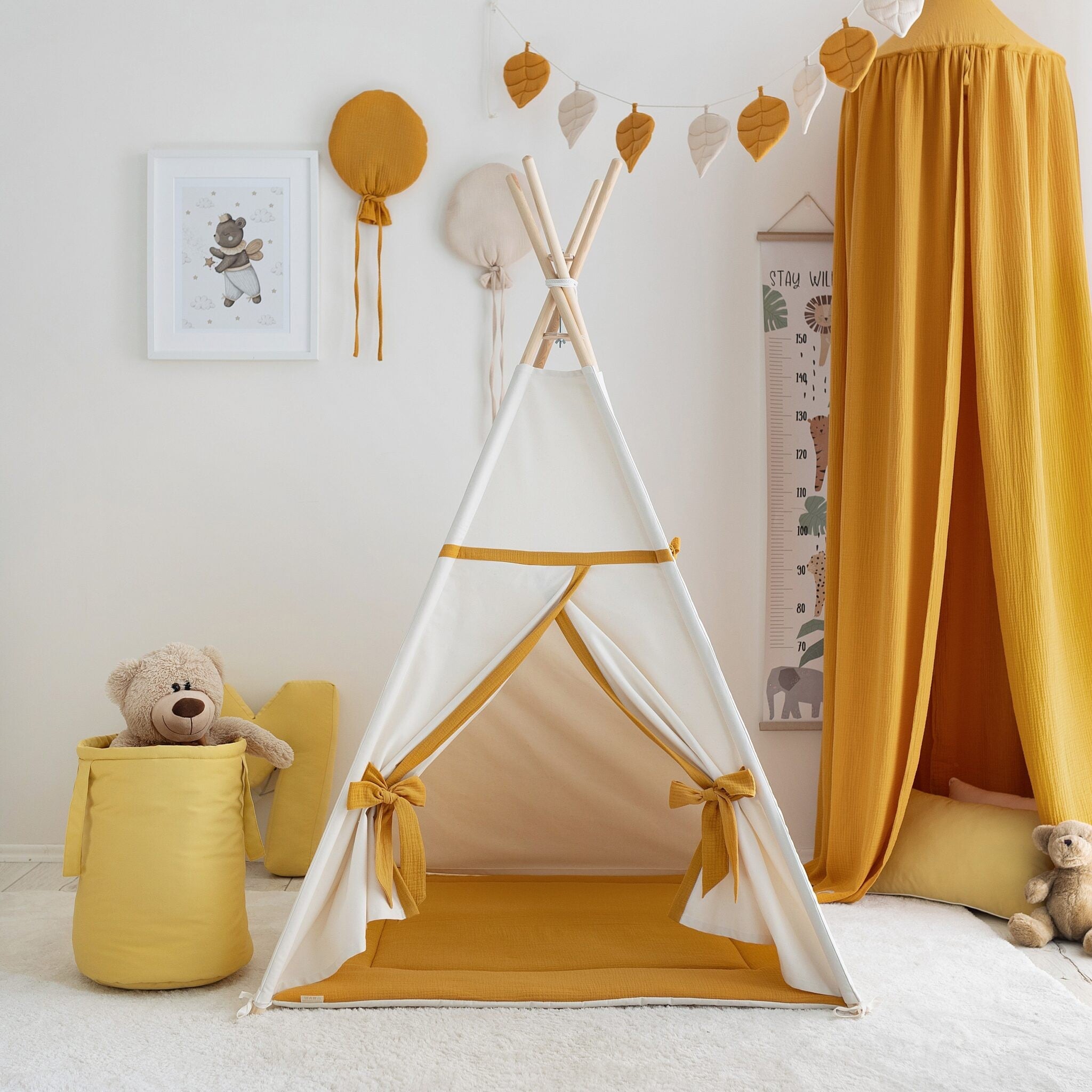 Tipi enfant beige et moutarde avec tapis – vue principale