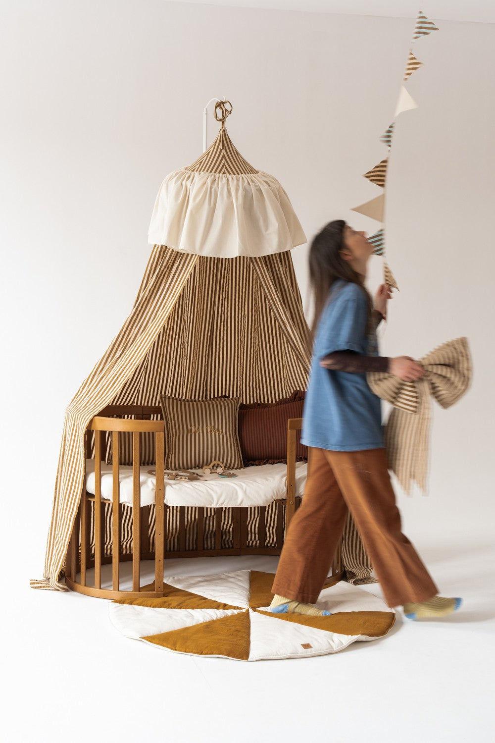 Ciel de lit en coton – Rayures olive – vue 3