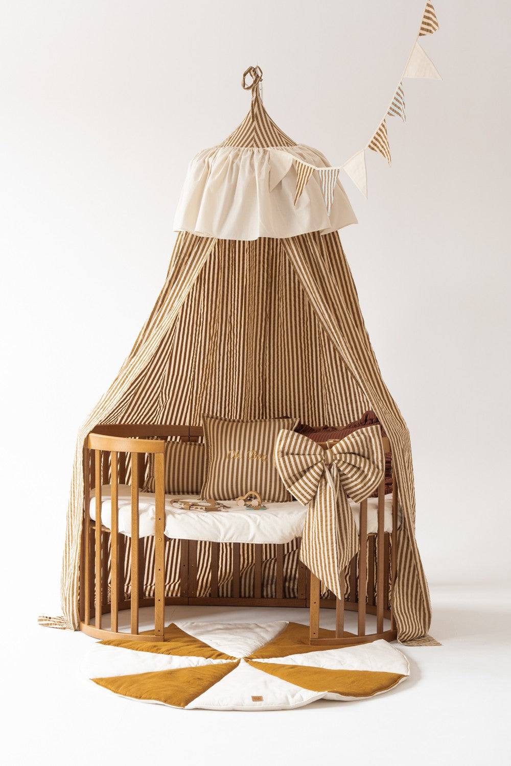 Ciel de lit en coton – Rayures olive – vue 2