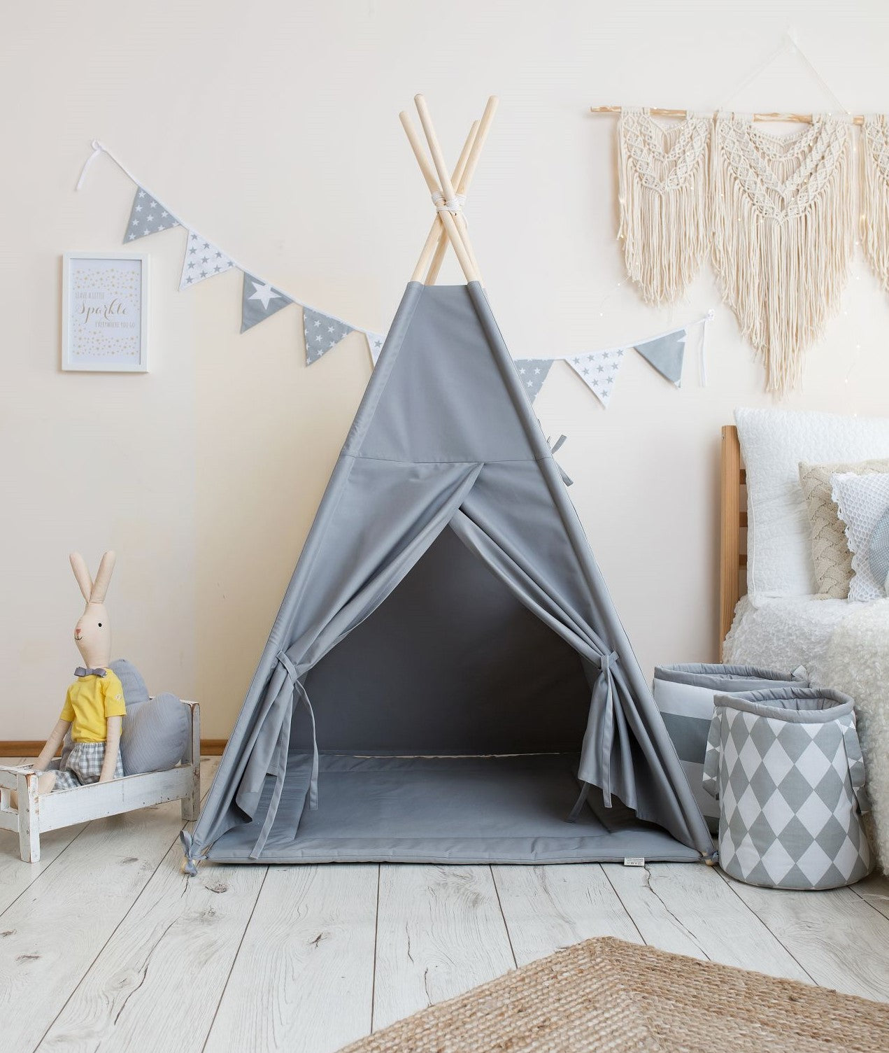 Tipi enfant gris foncé avec tapis – vue principale
