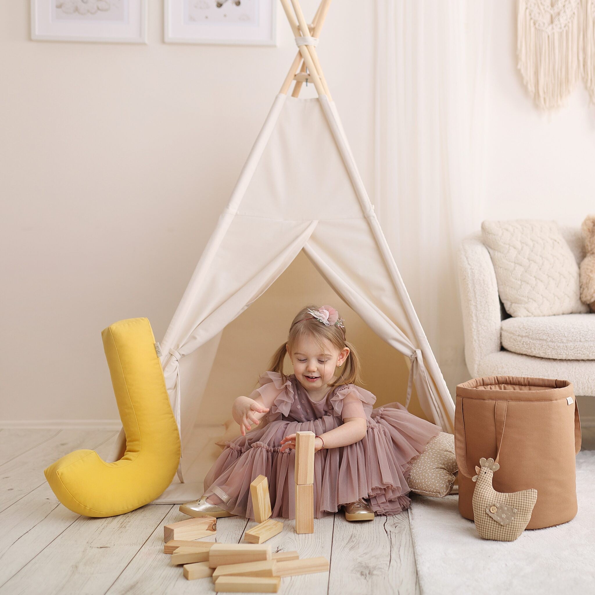 Tipi enfant beige clair avec tapis – vue 7