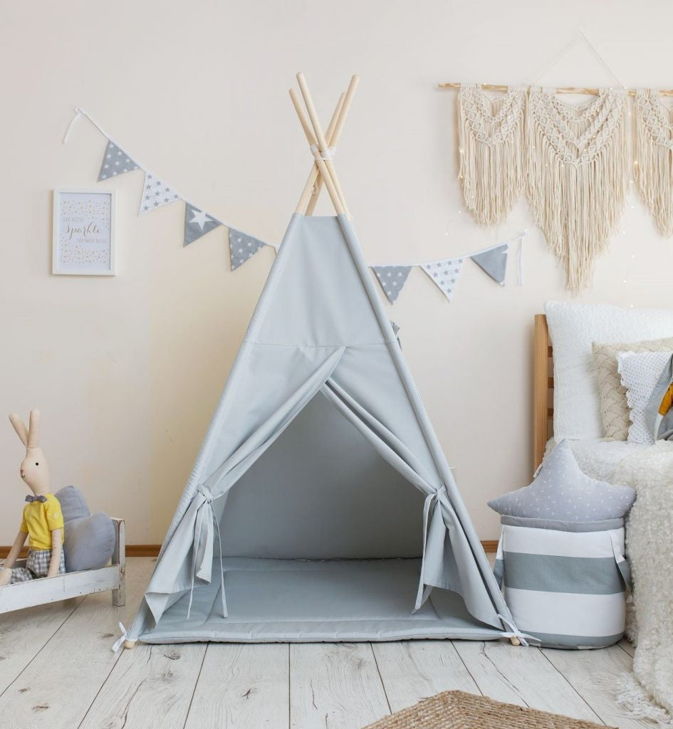 Tipi enfant gris clair avec tapis – vue principale
