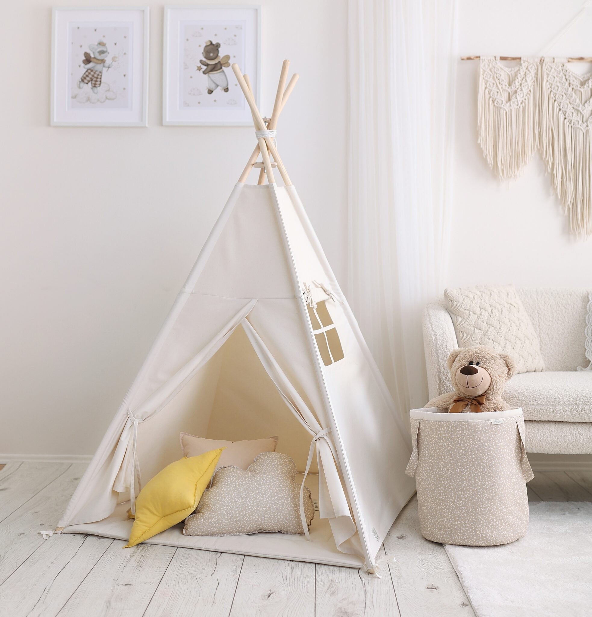 Tipi enfant beige clair avec tapis – vue principale