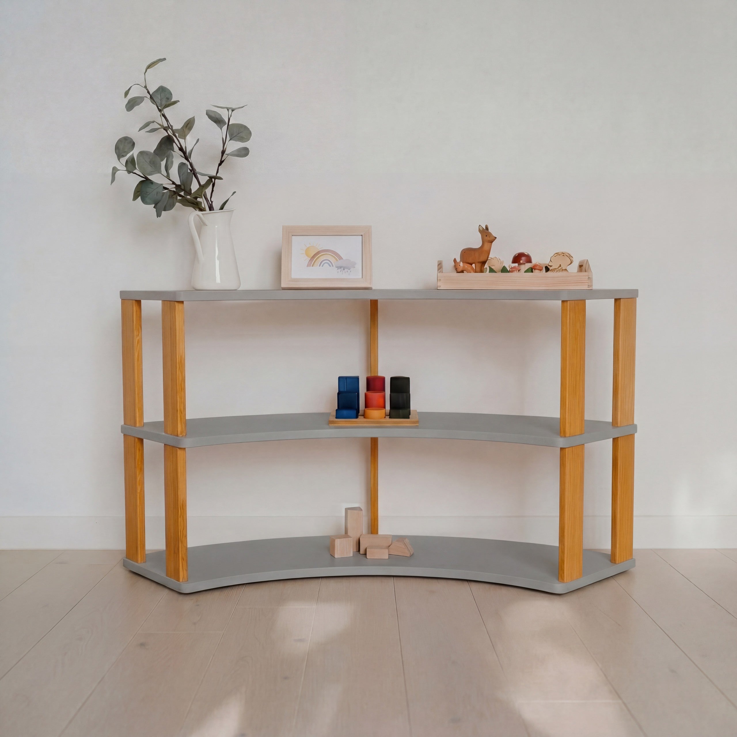 Modular Montessori Shelf Arch - 3 Shelves - Light grey/brownish oil