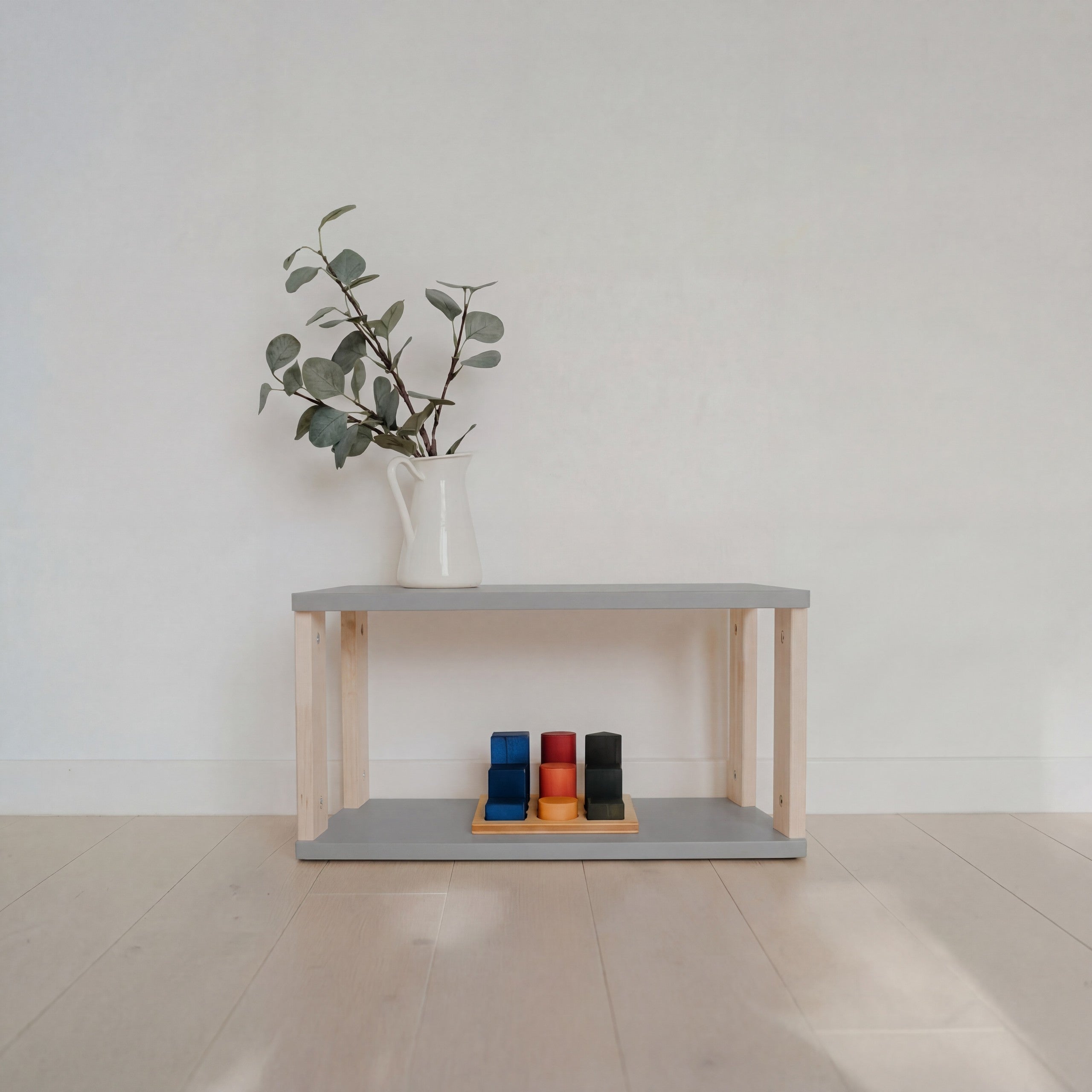 Modular Montessori Shelf Straight Mini - 2 Shelves - Light grey/clear oil
