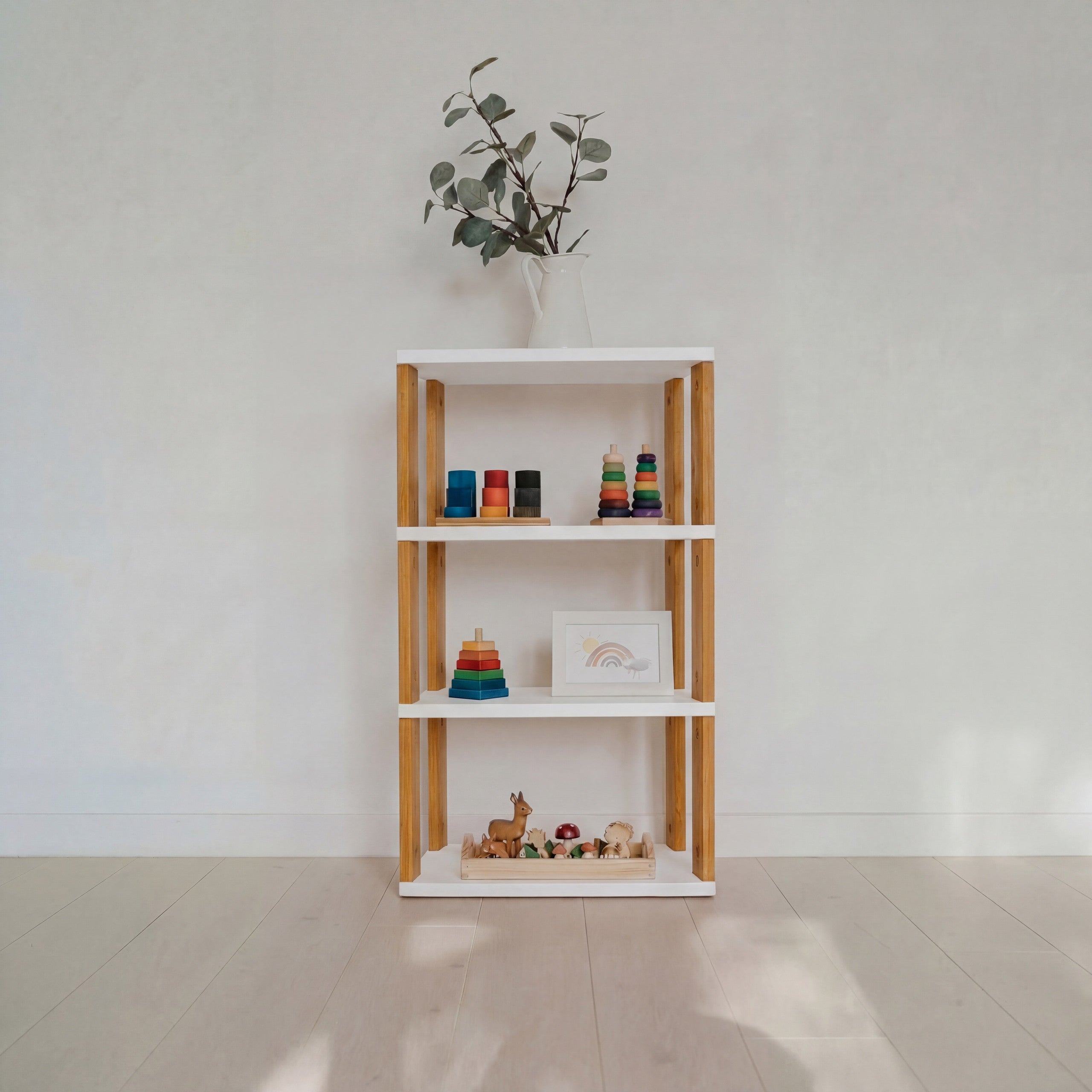Modular Montessori Shelf Straight Mini - 4 Shelves - White/brownish oil