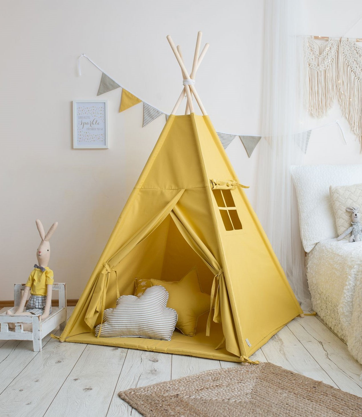 Tipi enfant moutarde avec tapis – vue 2