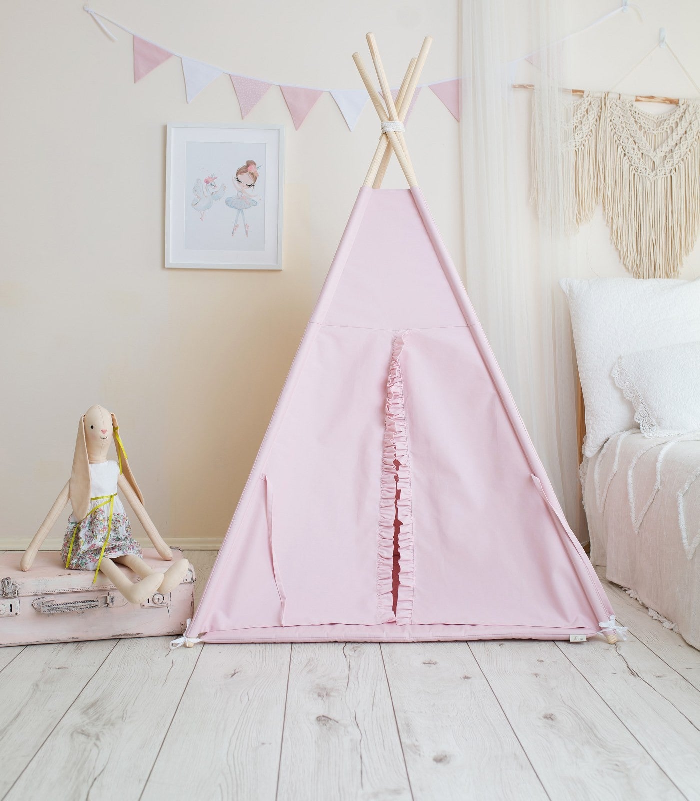 Tipi enfant rose à volants avec tapis – vue 3
