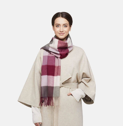 Natural Baby Alpaca Wool Midi Exclusive Check Scarf for Women