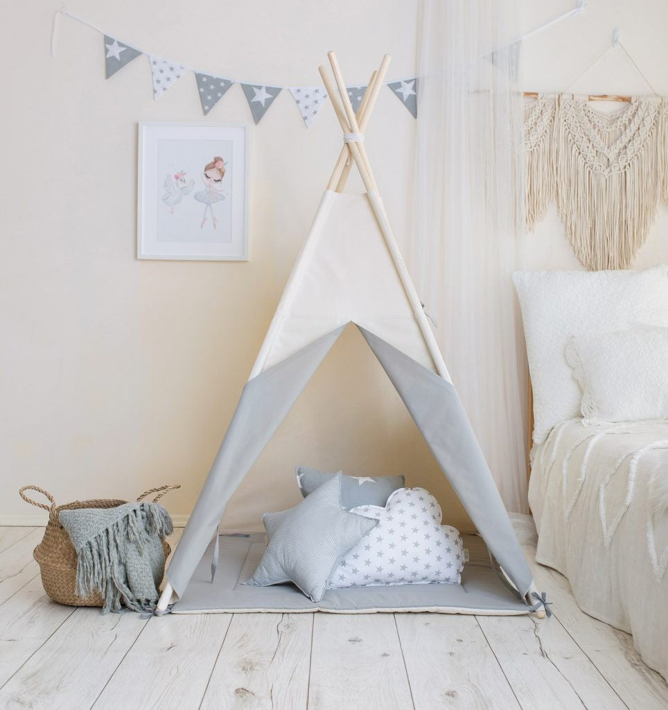 Tipi enfant beige et gris avec tapis – vue principale