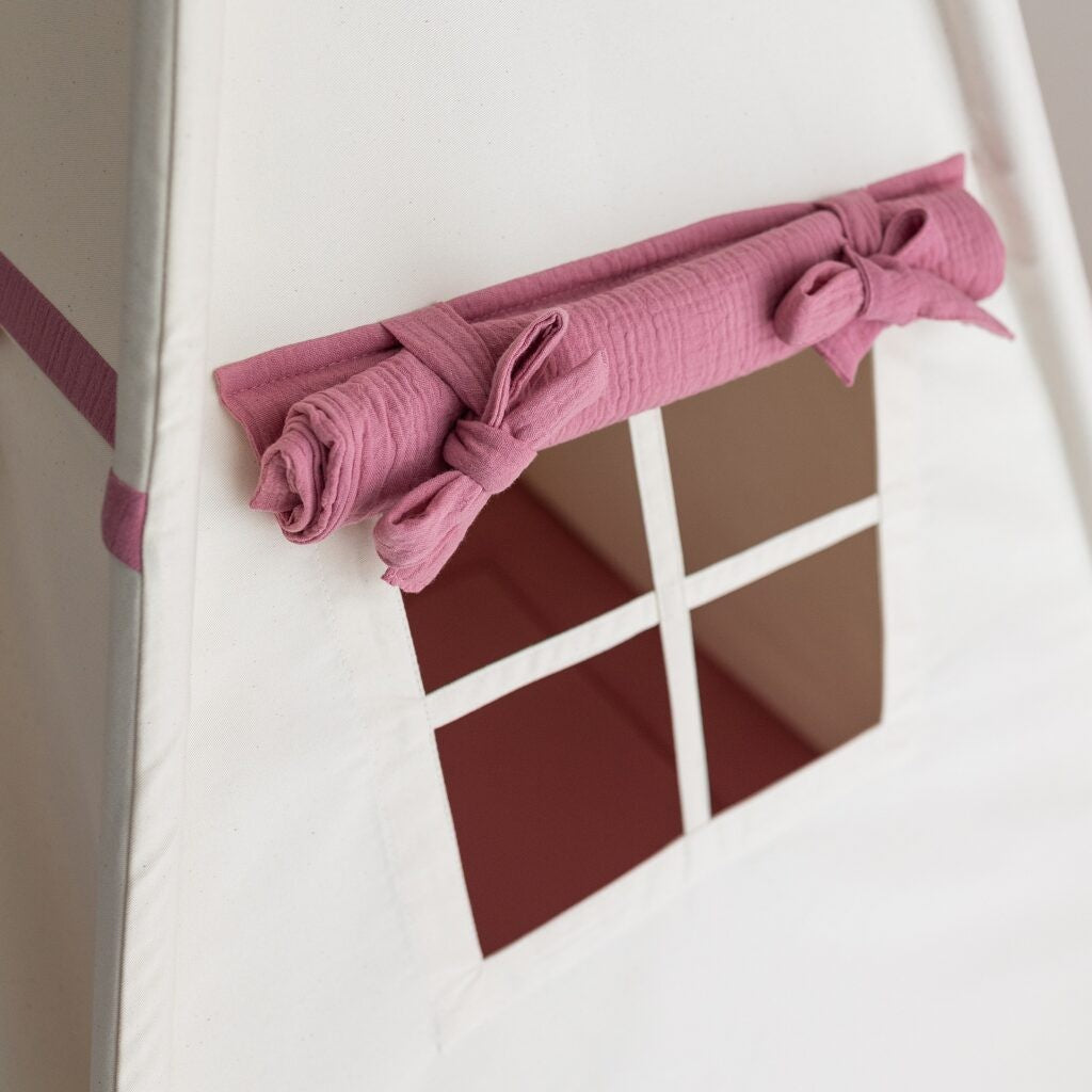Tipi enfant beige et rose avec tapis – vue 3