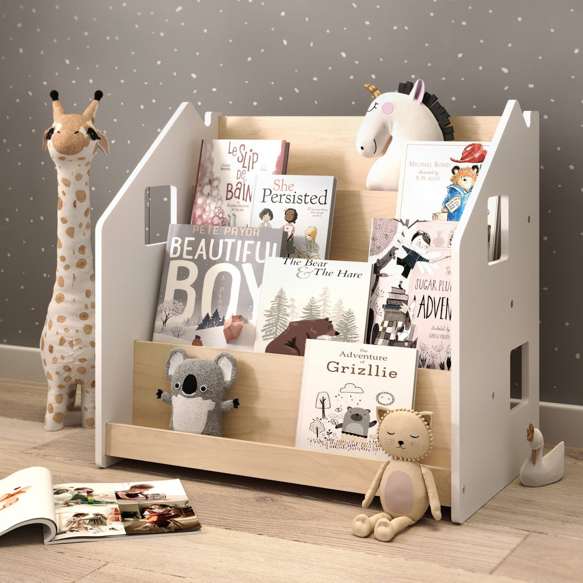 Bibliothèque Montessori face avant – Gris ou blanc – vue 3