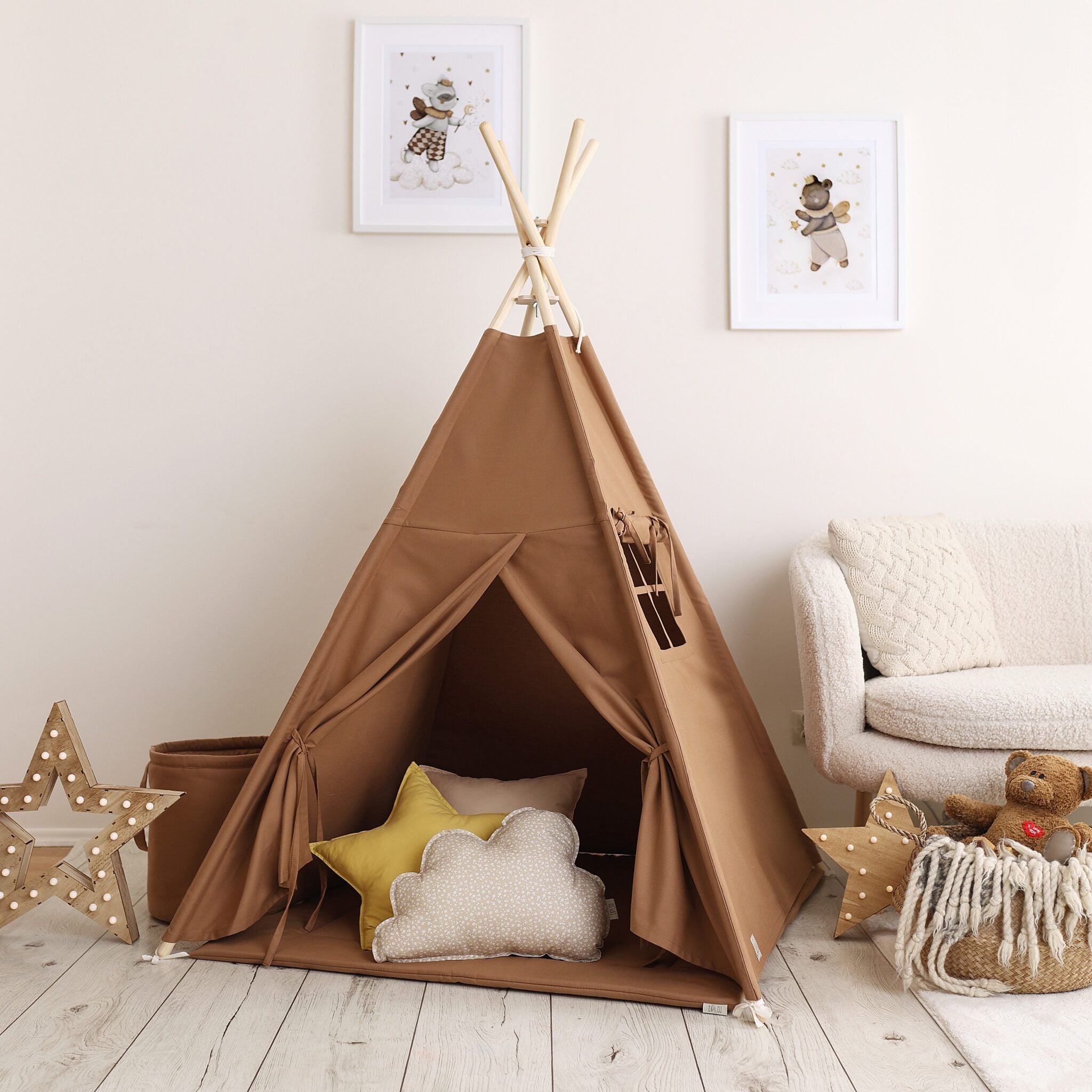 Tipi enfant caramel avec tapis – vue 2