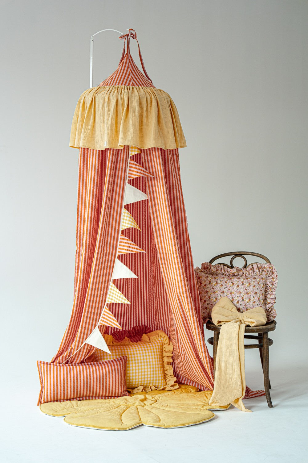 Ciel de lit en coton – Rayures roses et orange – vue 3