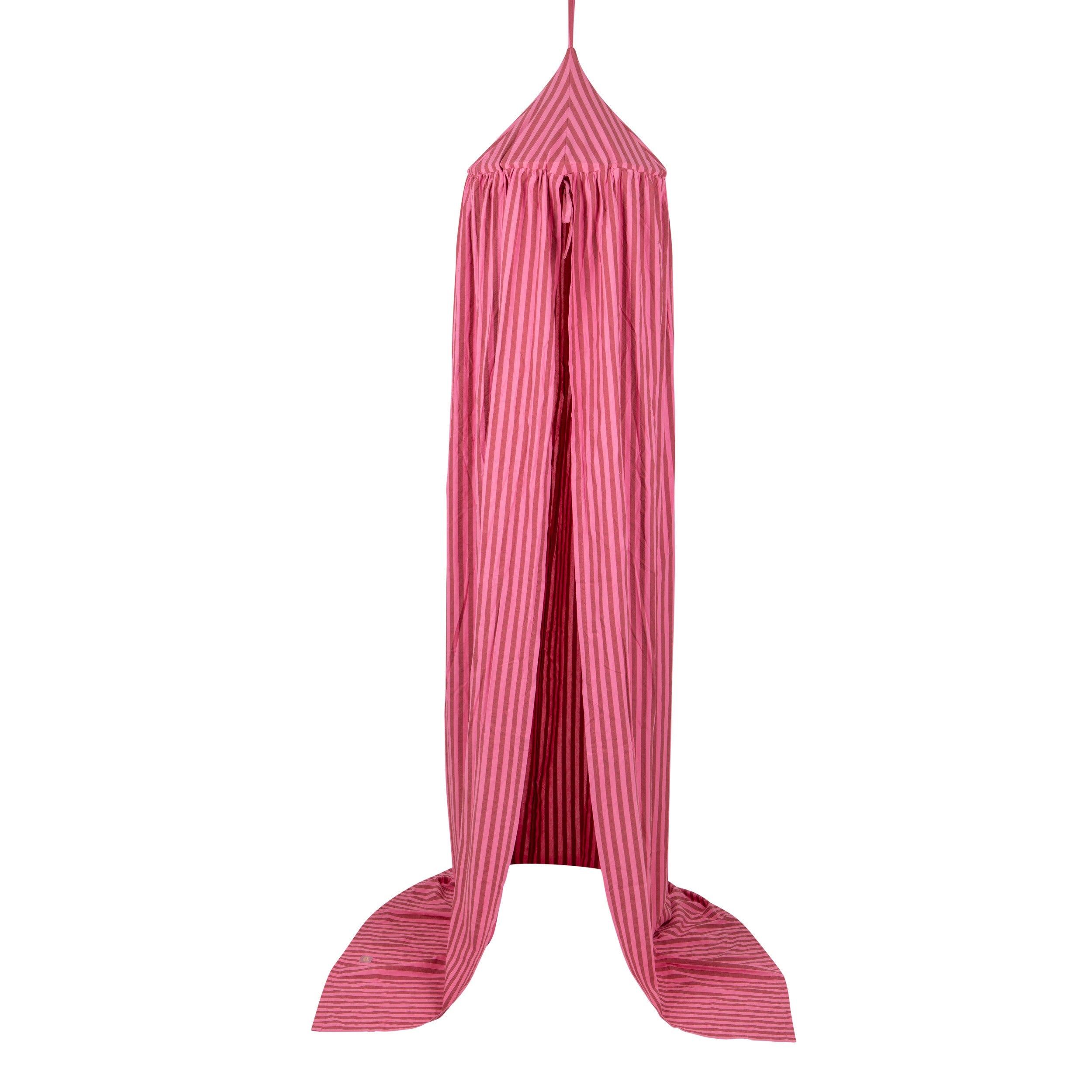 Ciel de lit en coton – Rayures roses