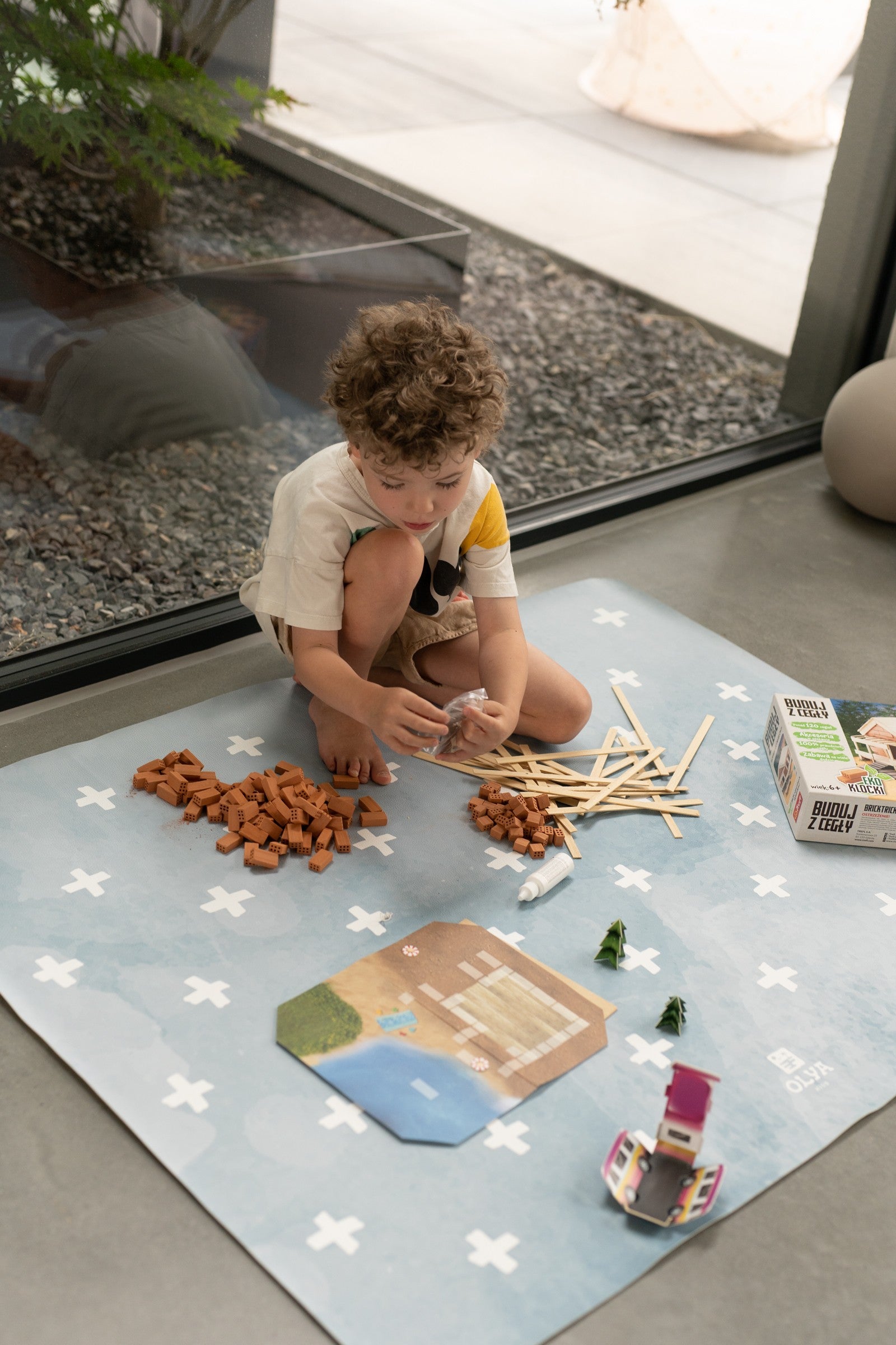 Kids Mealtime Floor Mat, Non-Slip & Waterproof - Cross Azure