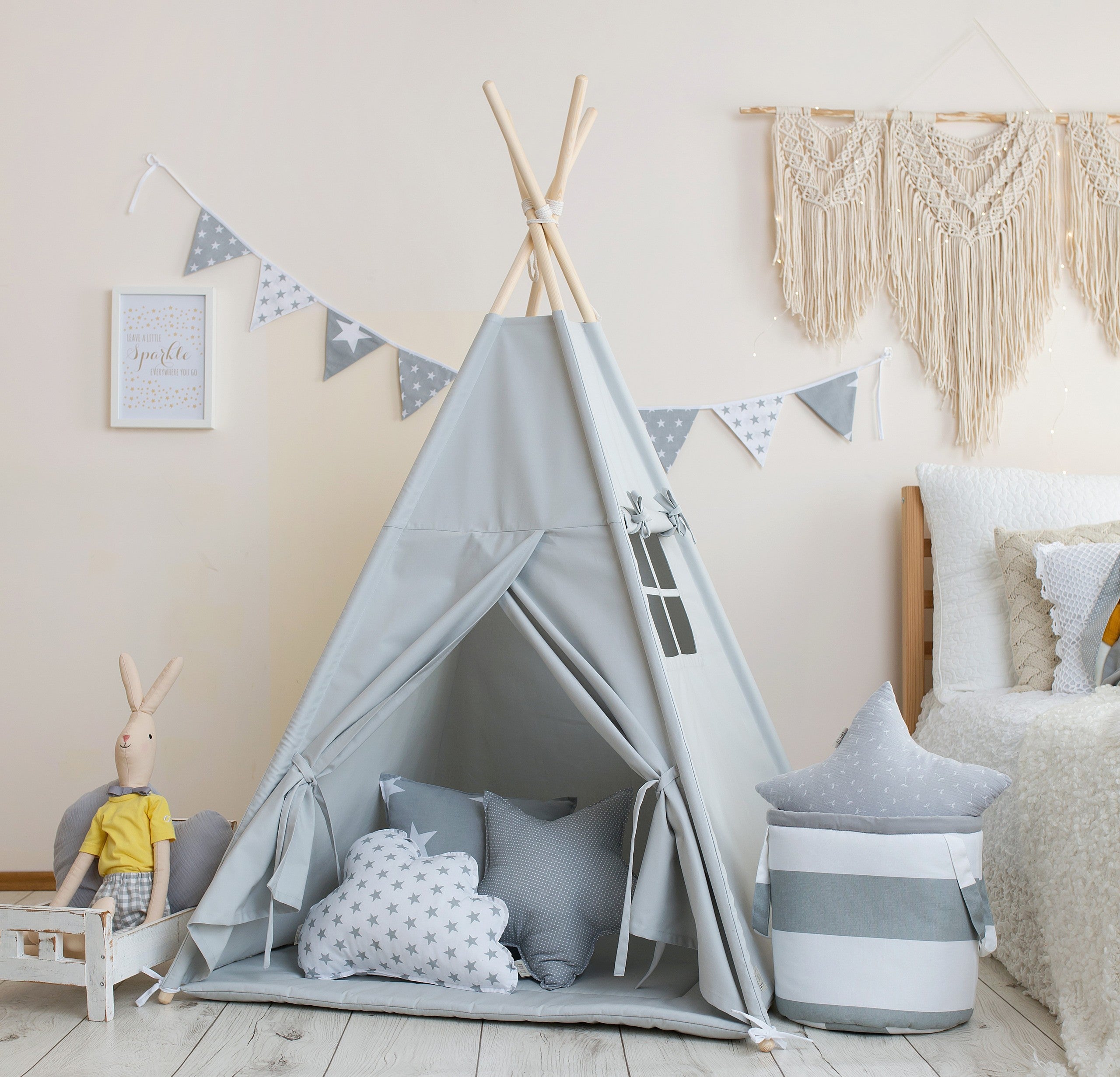 Tipi enfant gris clair avec tapis – vue 2