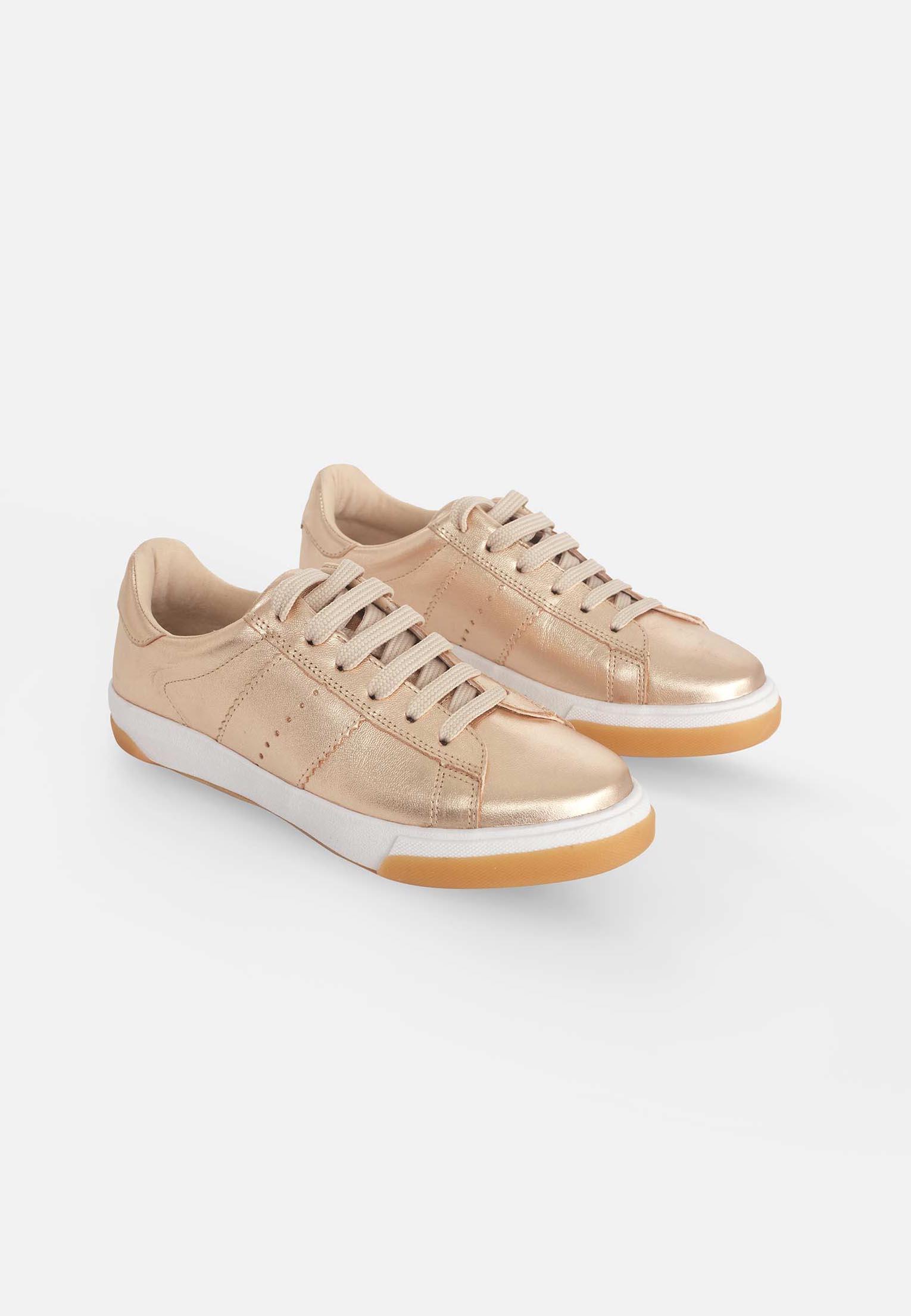 Women's Leather Sneakers - Metallic Golden