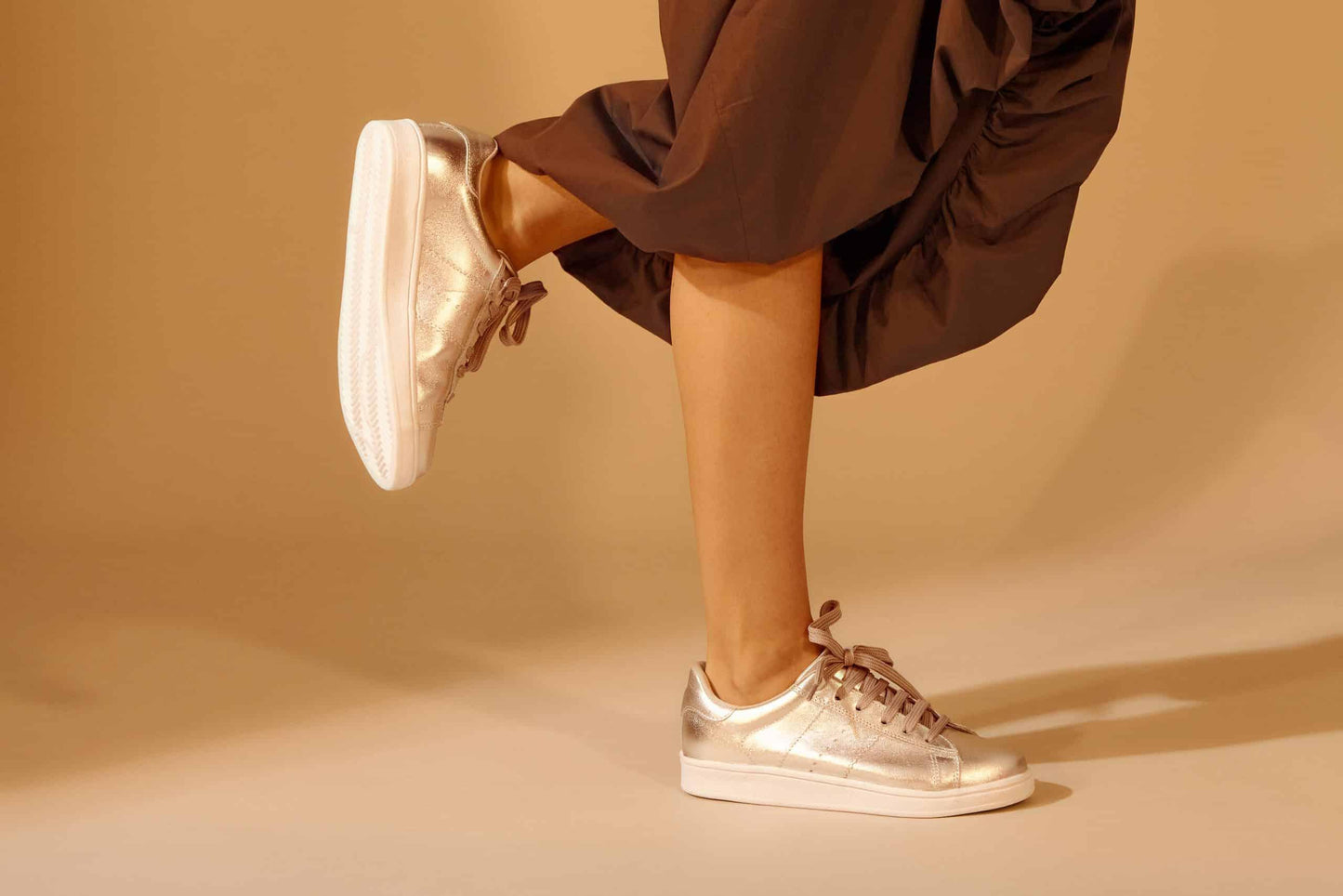 Women's Leather Sneakers - Metallic Golden