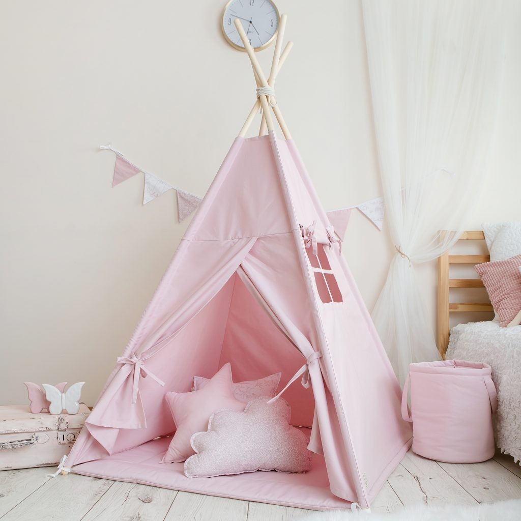 Tipi enfant rose avec tapis – vue 2