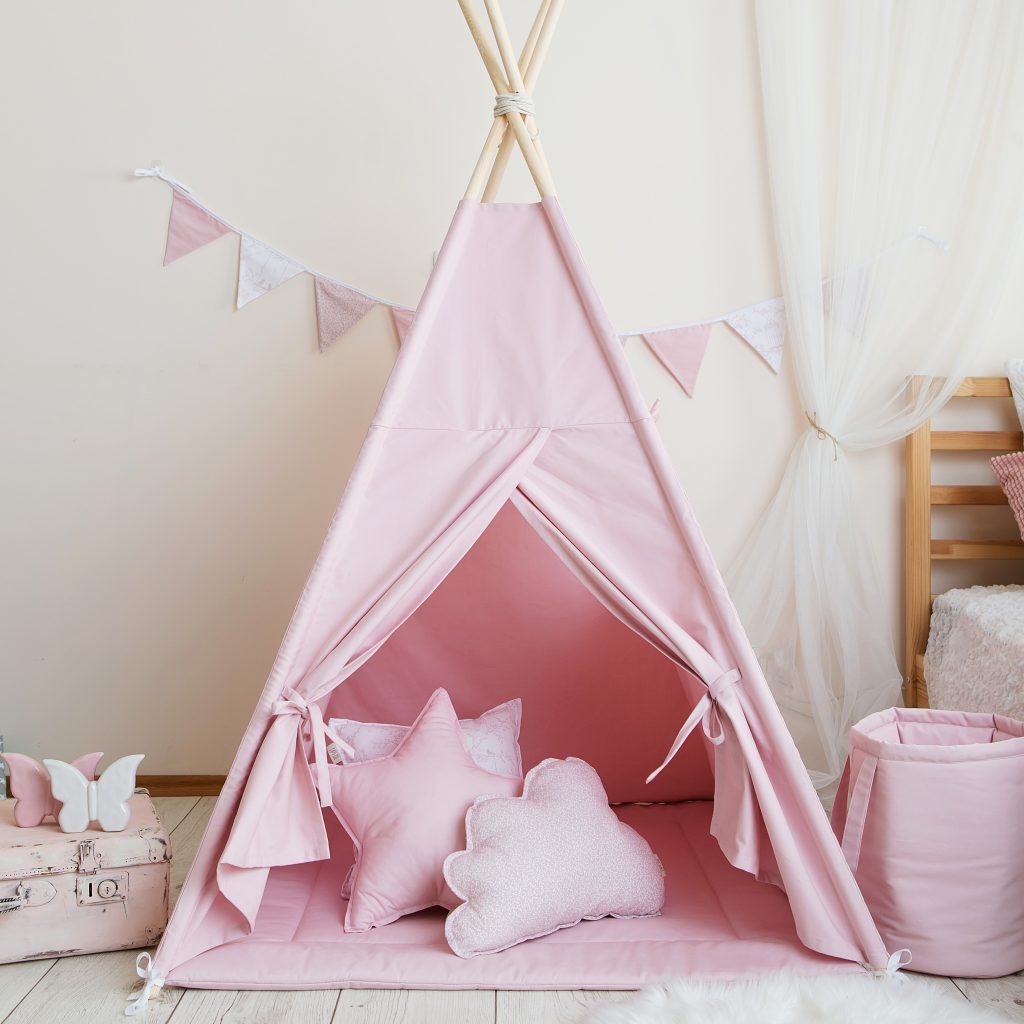 Tipi enfant rose avec tapis – vue principale
