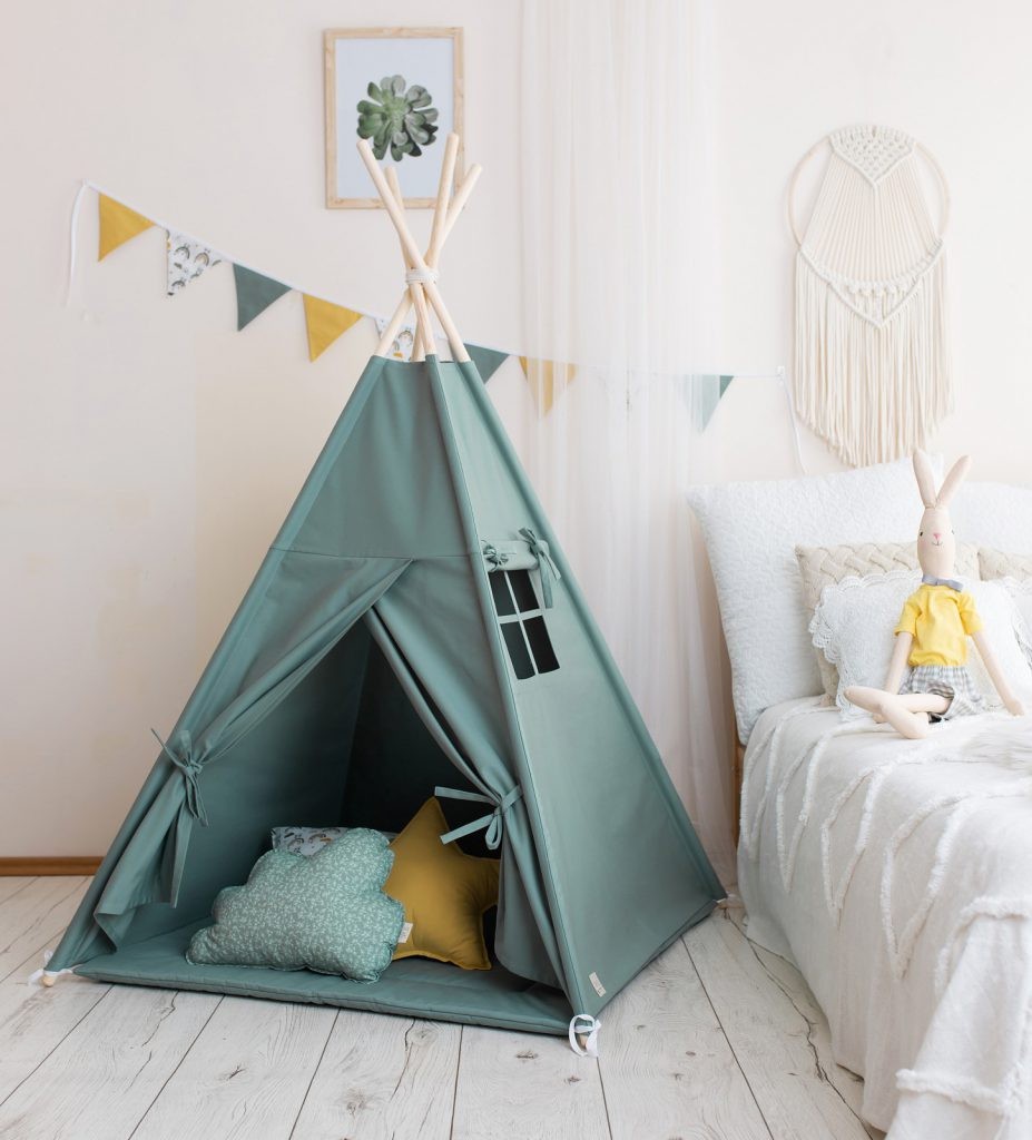 Tipi enfant sauge avec tapis – vue 2