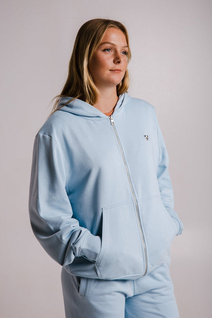 Panda Soft Fleece Full Zip Hoodie - Light Blue