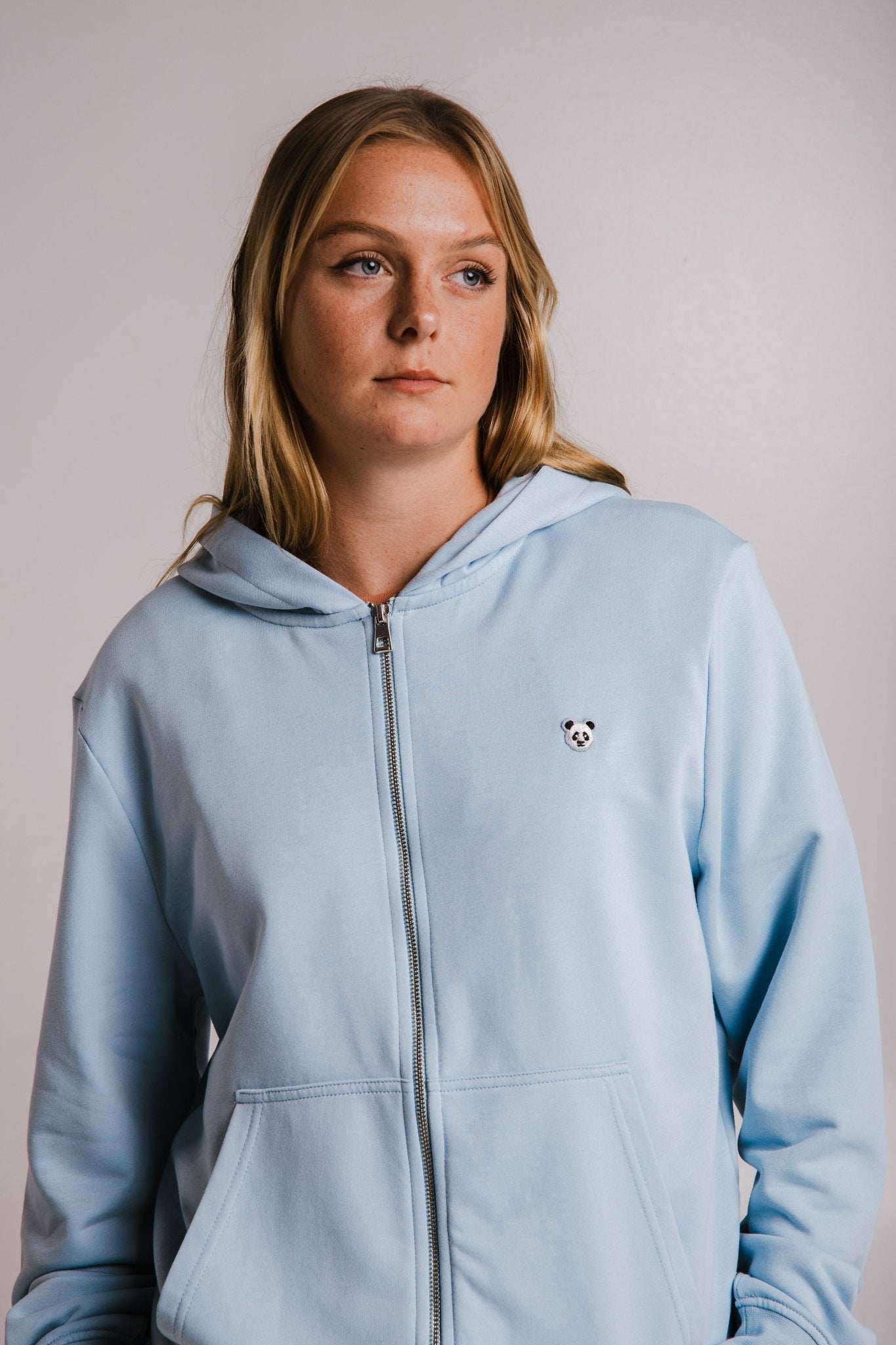 Panda Soft Fleece Full Zip Hoodie - Light Blue