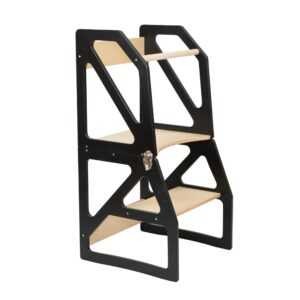 Tour d’observation Modustep avec chaise haute – Une image en noir et blanc de la lettre K